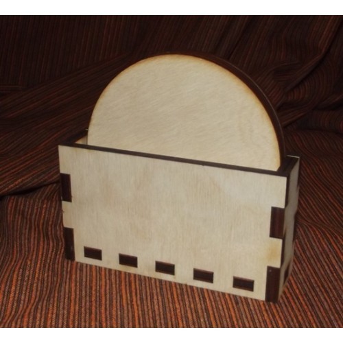 Poháralátét - Tartó 11,5x4,2x6,4 cm 6 mm falapból, 4 db kör alakú alátét 10x10 cm 3 mm lapból